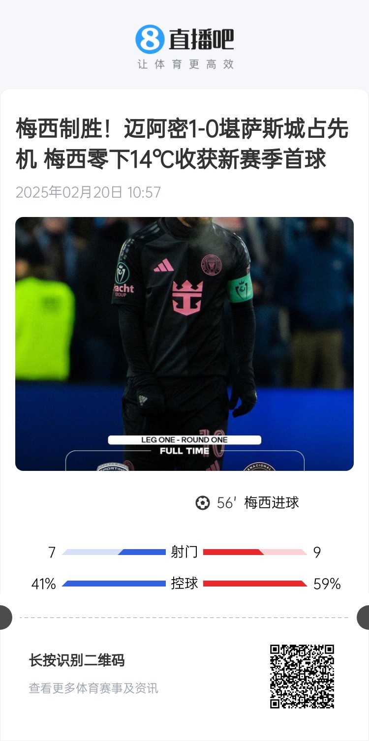  冰火兩重！梅西上一場-14℃進球，本場美職聯(lián)21°C