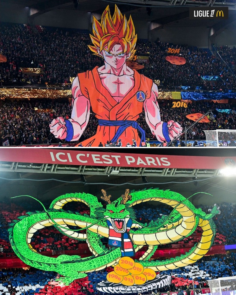  逝世一周年，法甲官推曬昔日巴黎主場龍珠TIFO：鳥山明經(jīng)典永存