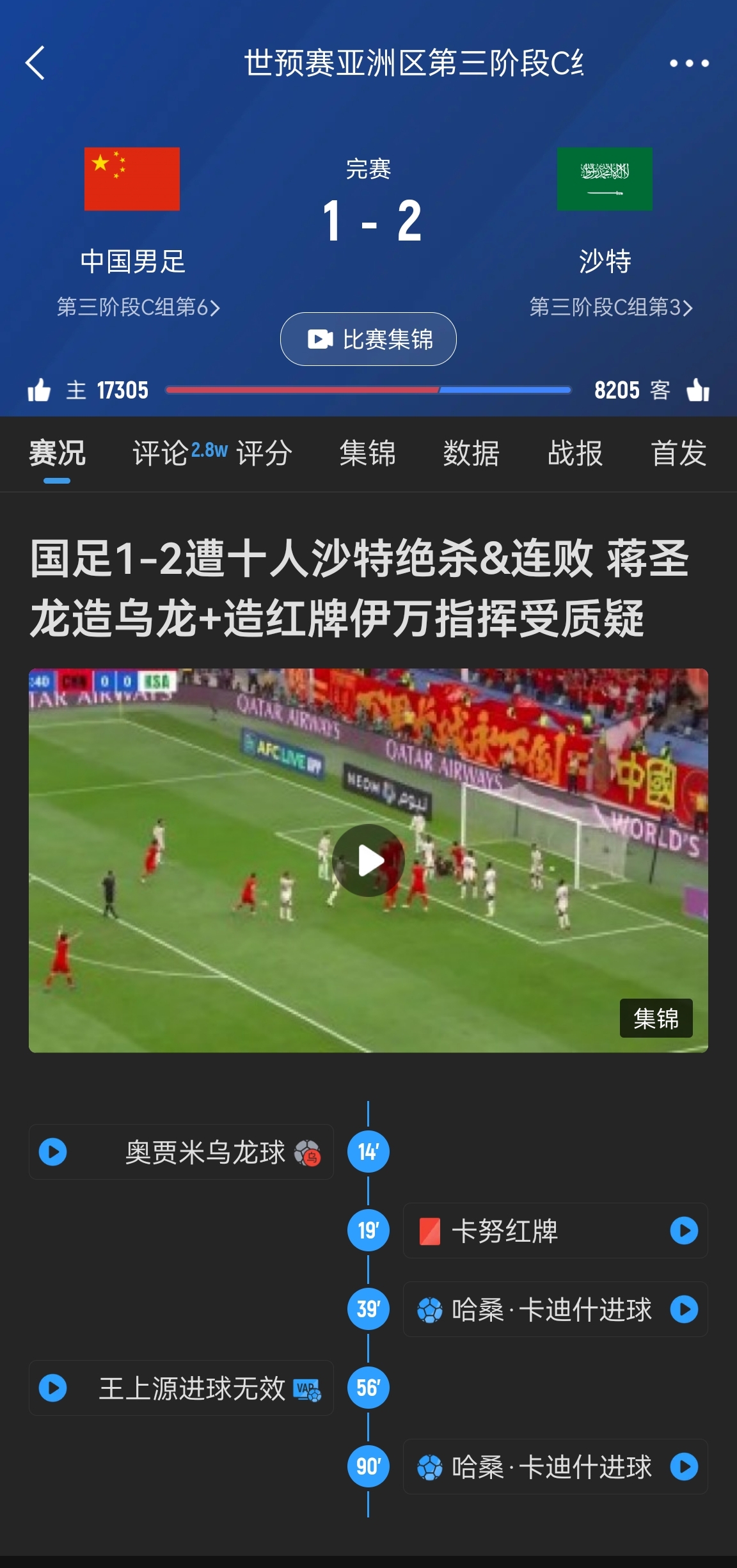  今天什么劇本？首戰(zhàn)沙特也是半場紅牌+蔣光太傷退，最后國足被翻