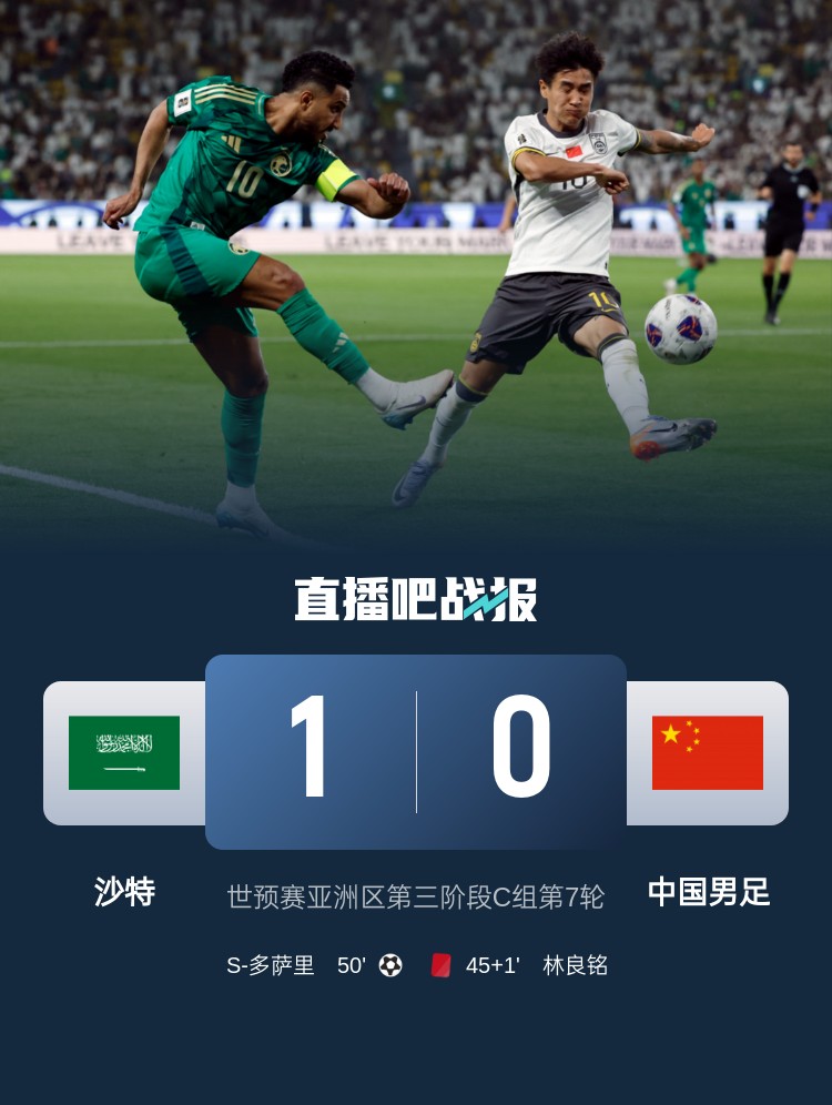  1-0小勝國足終結(jié)沙特在18強賽191天的進球荒，上次進球也是戰(zhàn)國足